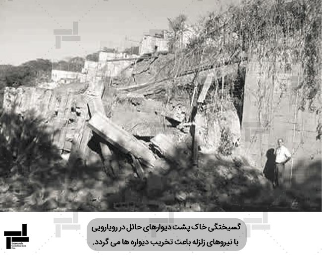 نمونه خرابی دیوار‌حائل و جاده در اثر زلزله السالوادور در ژانویه 2001