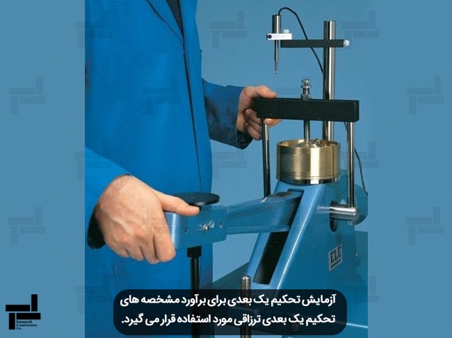 نمایی از دستگاه آزمایش تحکیم یک بعدی جهت تعیین مشخصه های نشست تحکیمی در خاک های چسبنده