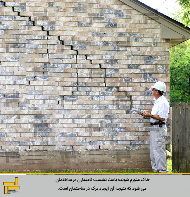 ترک های ایجاد شده در ساختمان ساخته شده بر روی خاک متورم شونده
