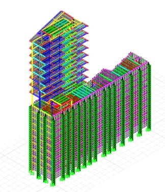 هندسه ایجاد شده از سازه در نرم‌افزار ETABS جهت اعمال بارگذاری تاپ‌دان